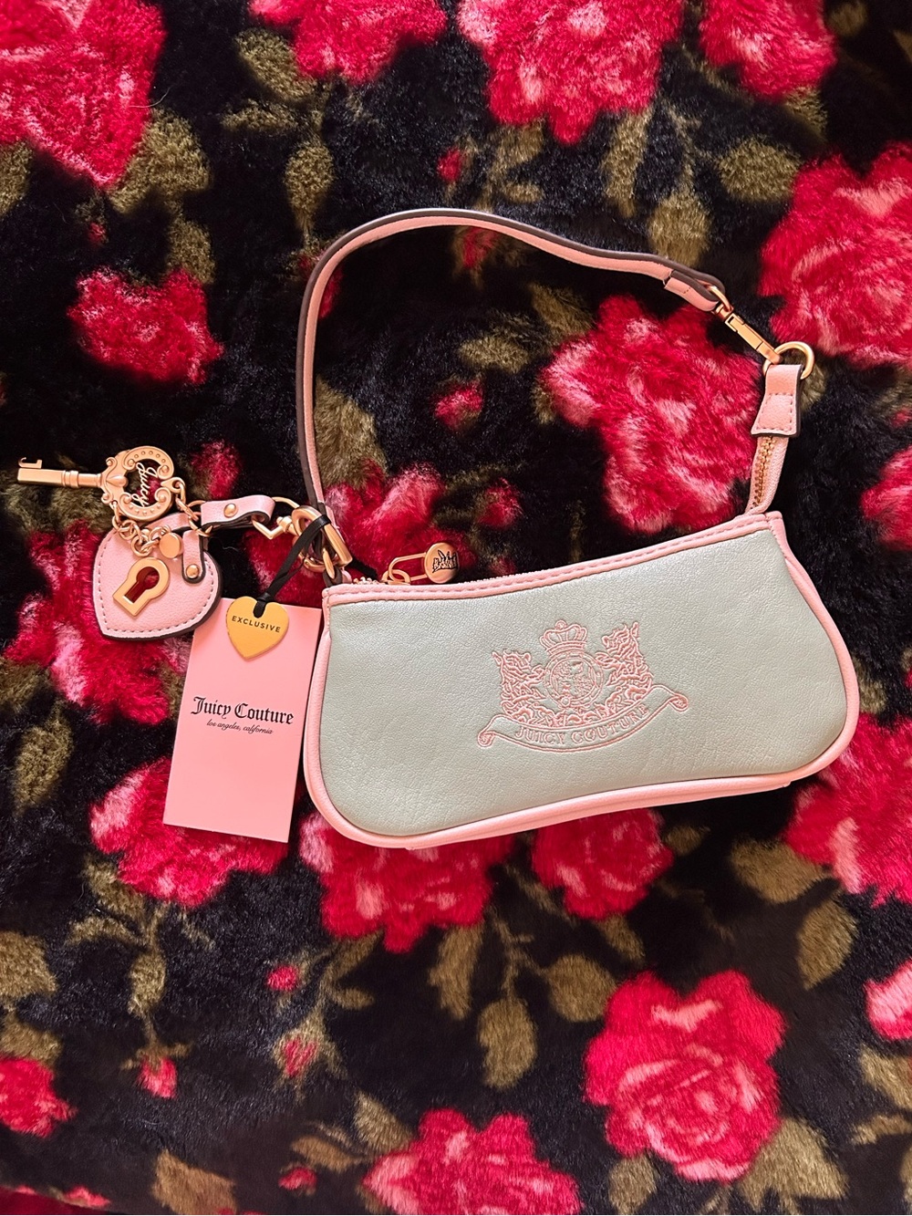 Juicy Couture Sage Green and Baby Pink Faux Leather “Royal to Convertible Baguet - Picture 2 of 15